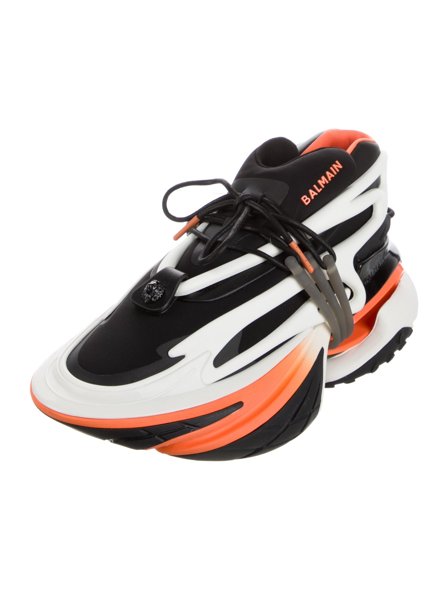 Balmain Leather Colorblock Pattern Chunky Sneakers