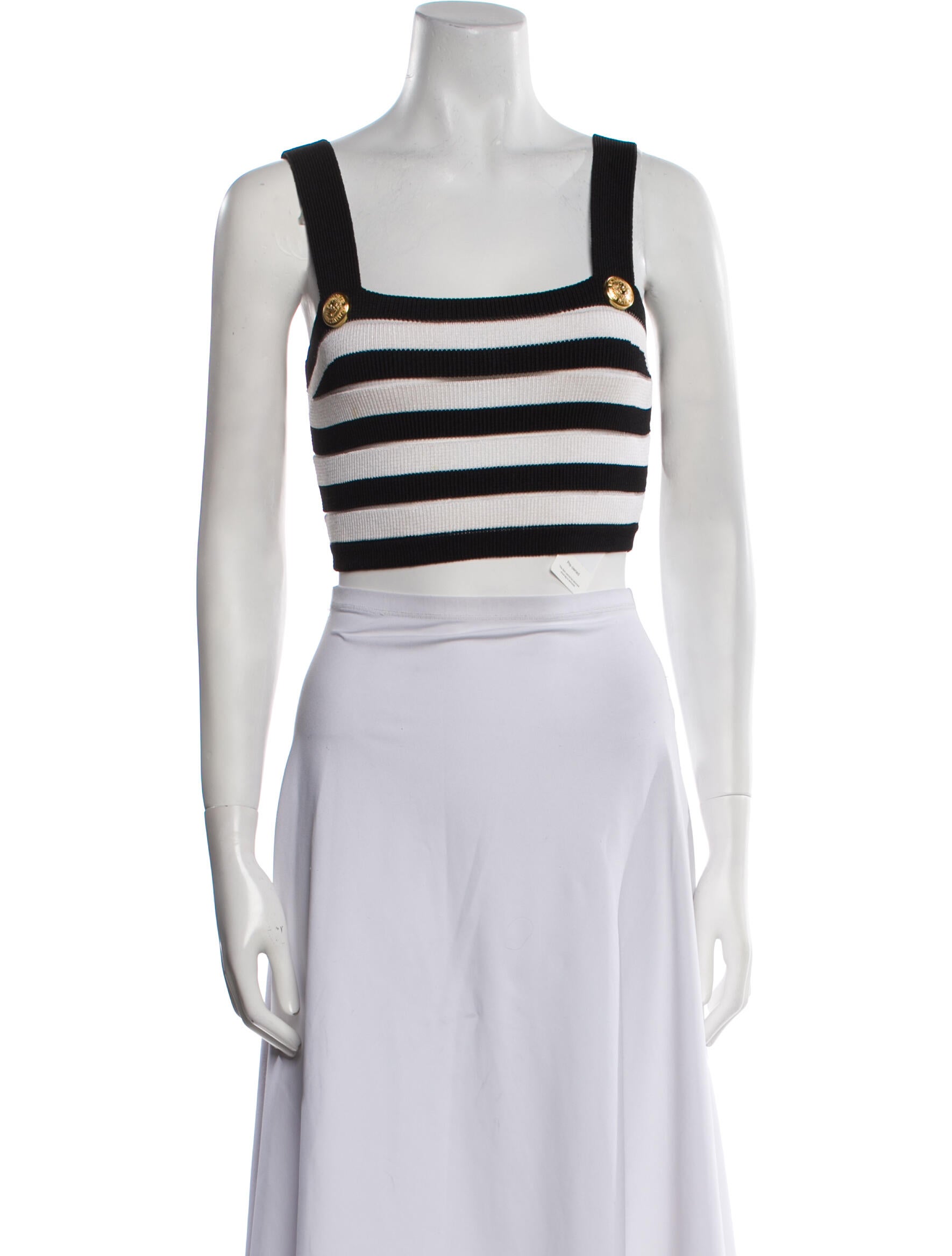Balmain Striped Square Neckline Crop Top