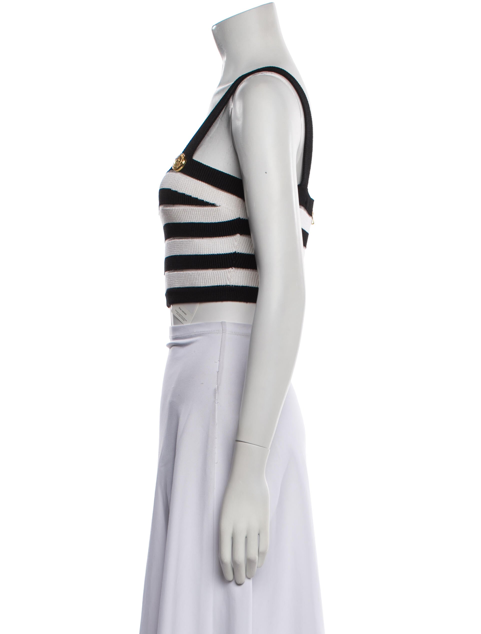 Balmain Striped Square Neckline Crop Top
