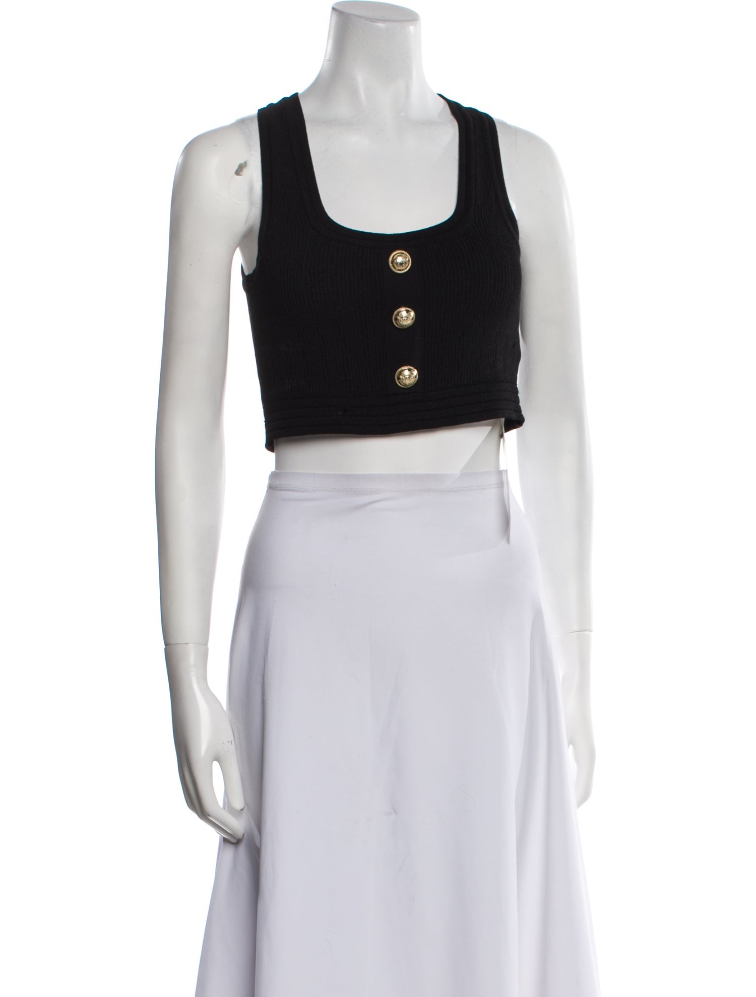 Balmain Square Neckline Sleeveless Crop Top