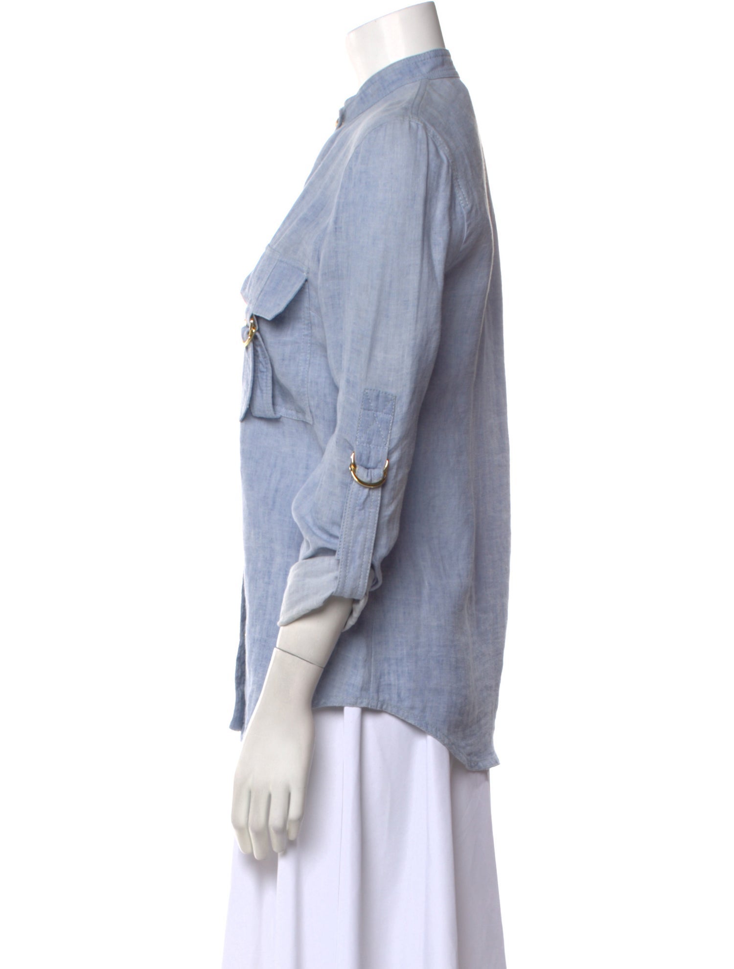 Balmain Linen Mock Neck Button-Up Top