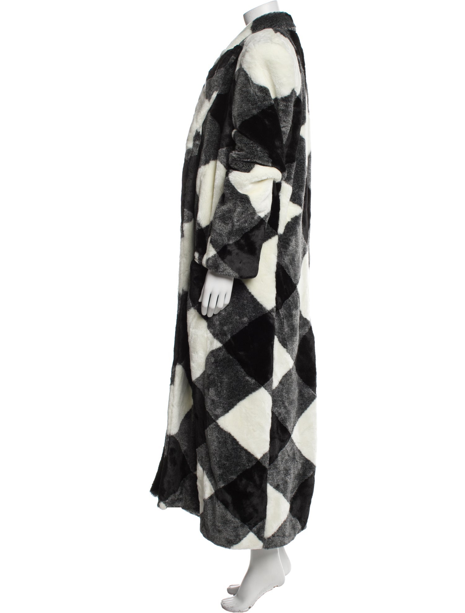 Balmain Faux Fur Plaid Print Faux Fur Coat