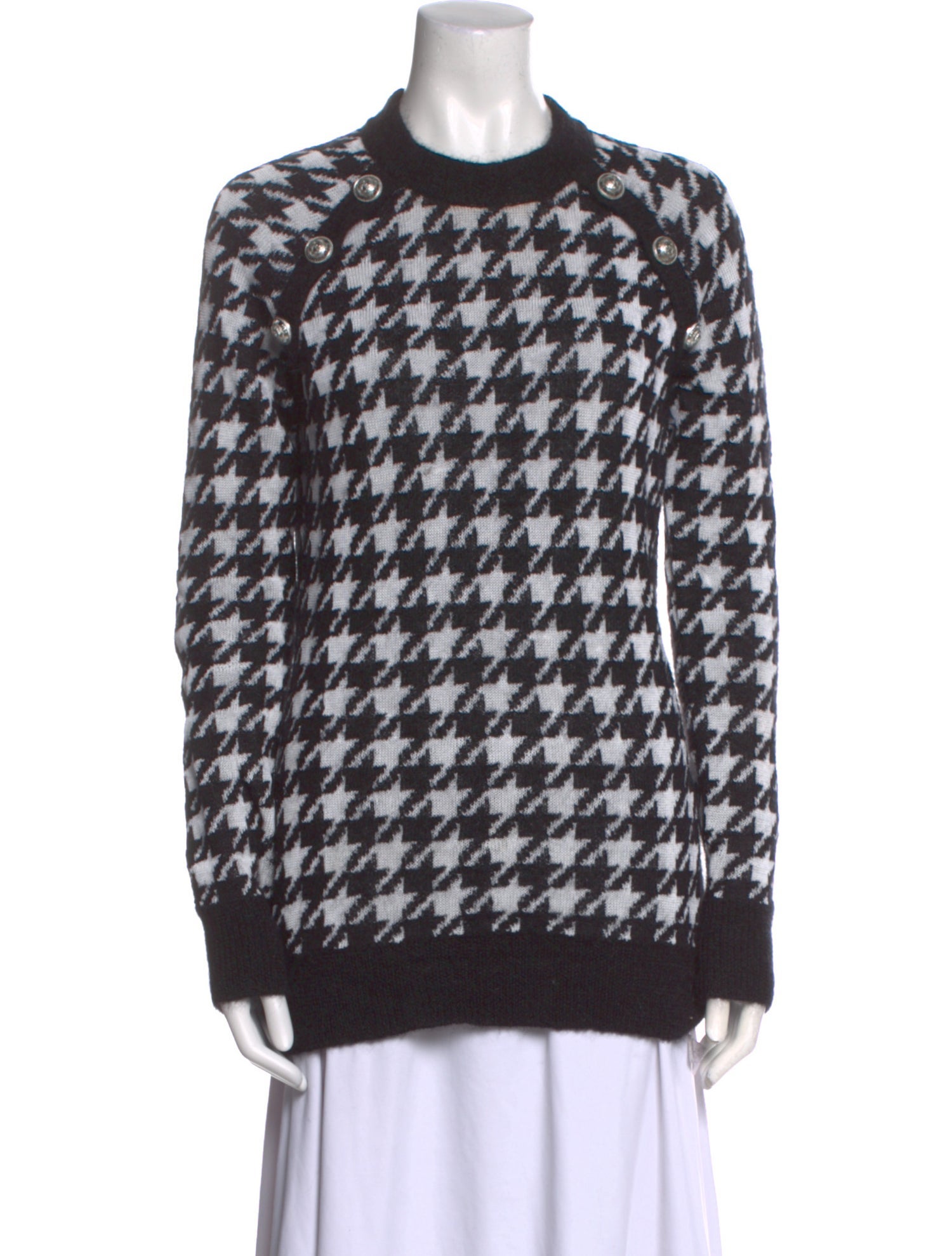Balmain Houndstooth Print Crew Neck Sweater