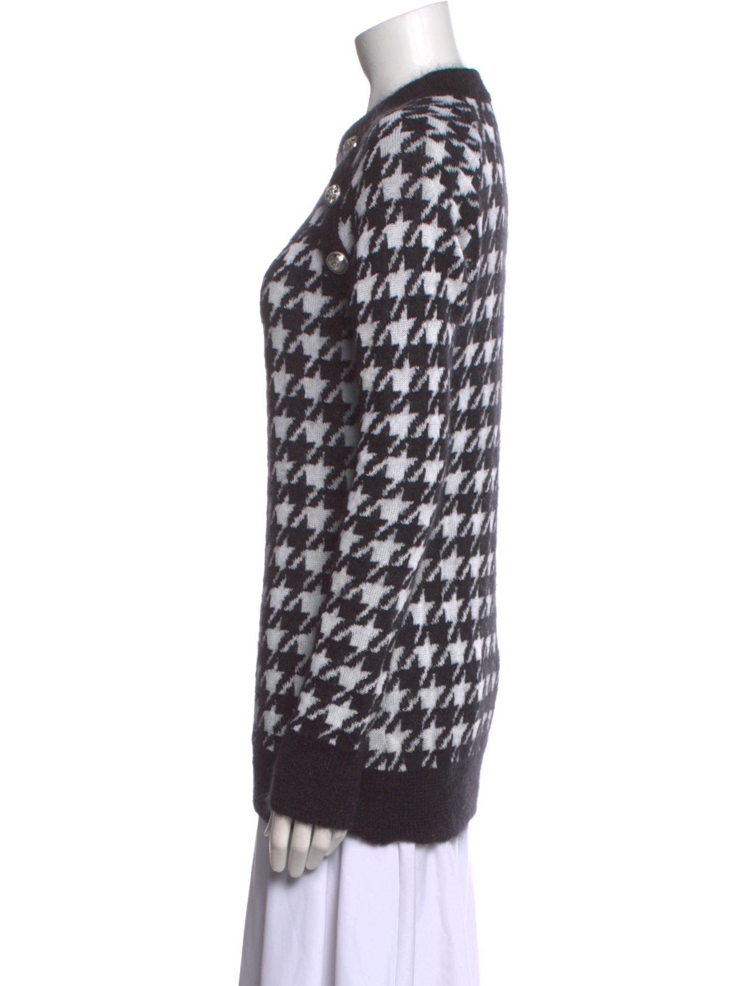 Balmain Houndstooth Print Crew Neck Sweater