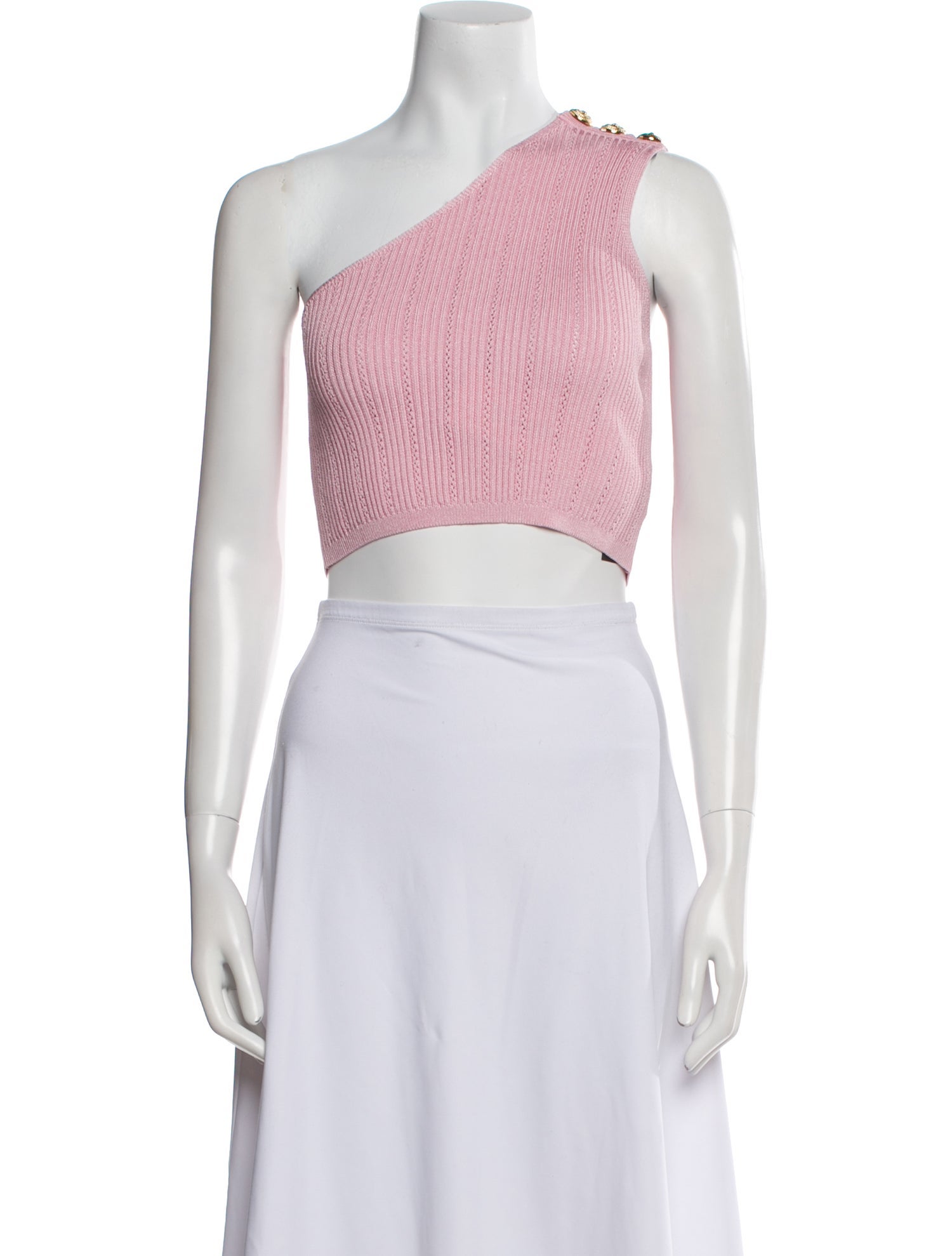 Balmain One-Shoulder Sleeveless Crop Top