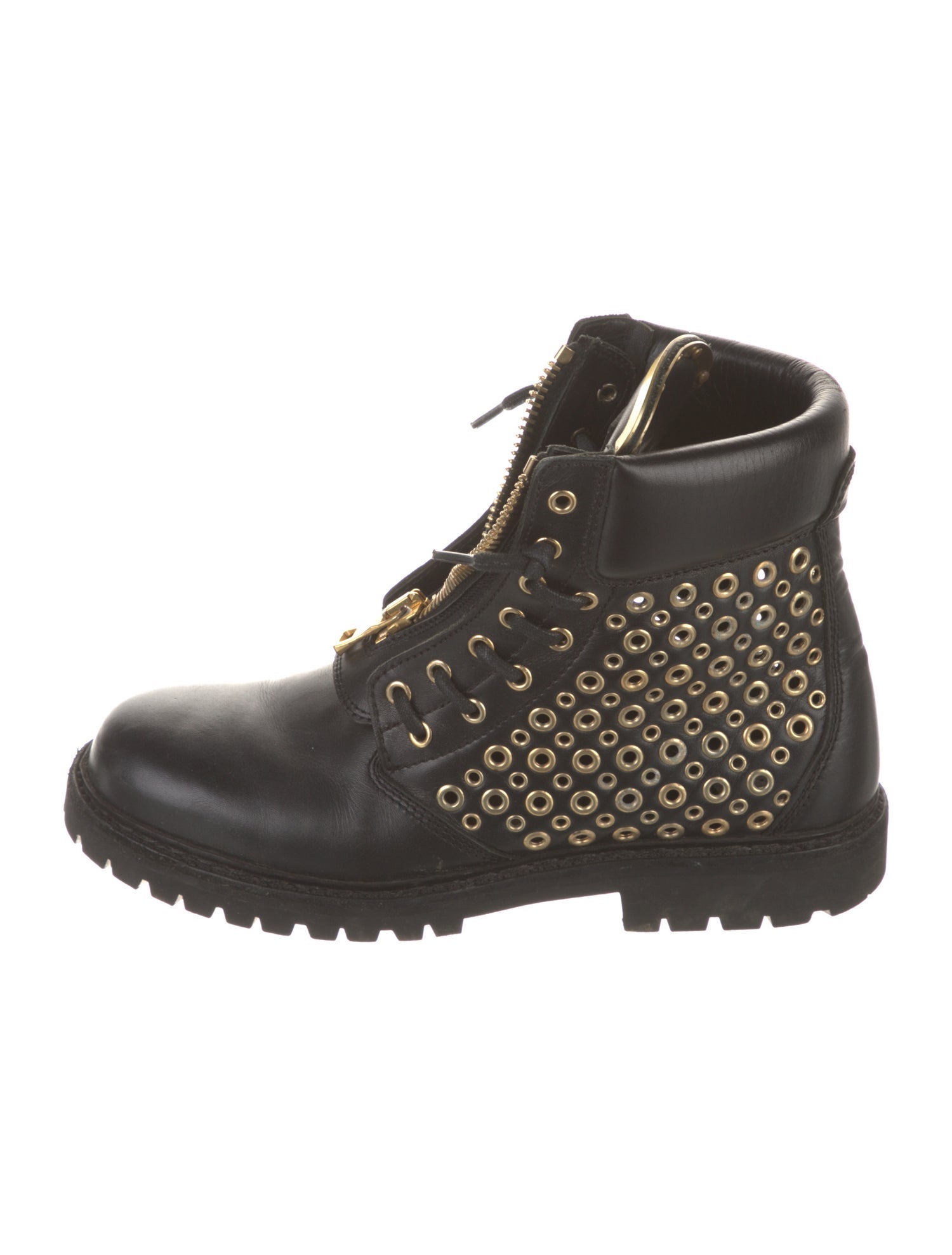 Balmain Leather Printed Combat Boots
