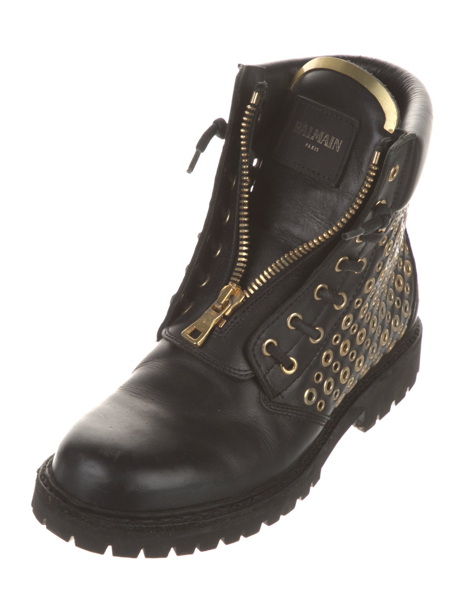 Balmain Leather Printed Combat Boots
