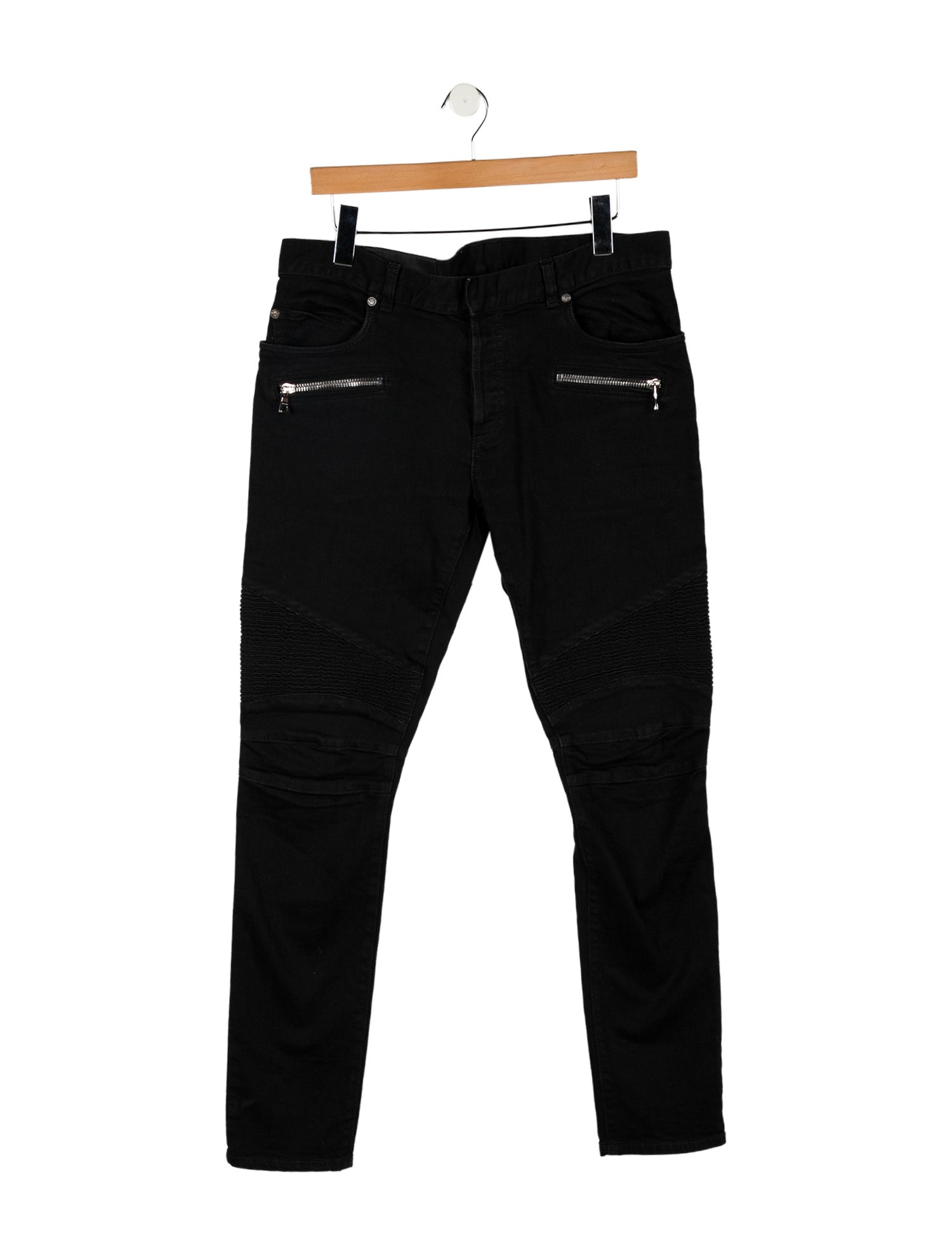 Saint Laurent D04 Leather-Trimmed Biker Jeans - Black, 18.5