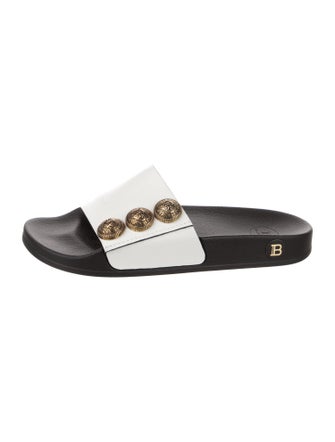 Balmain Leather Studded Accents Slides