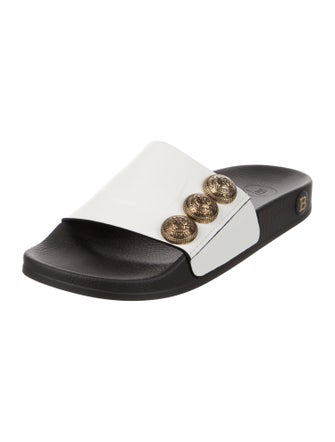 Balmain Leather Studded Accents Slides