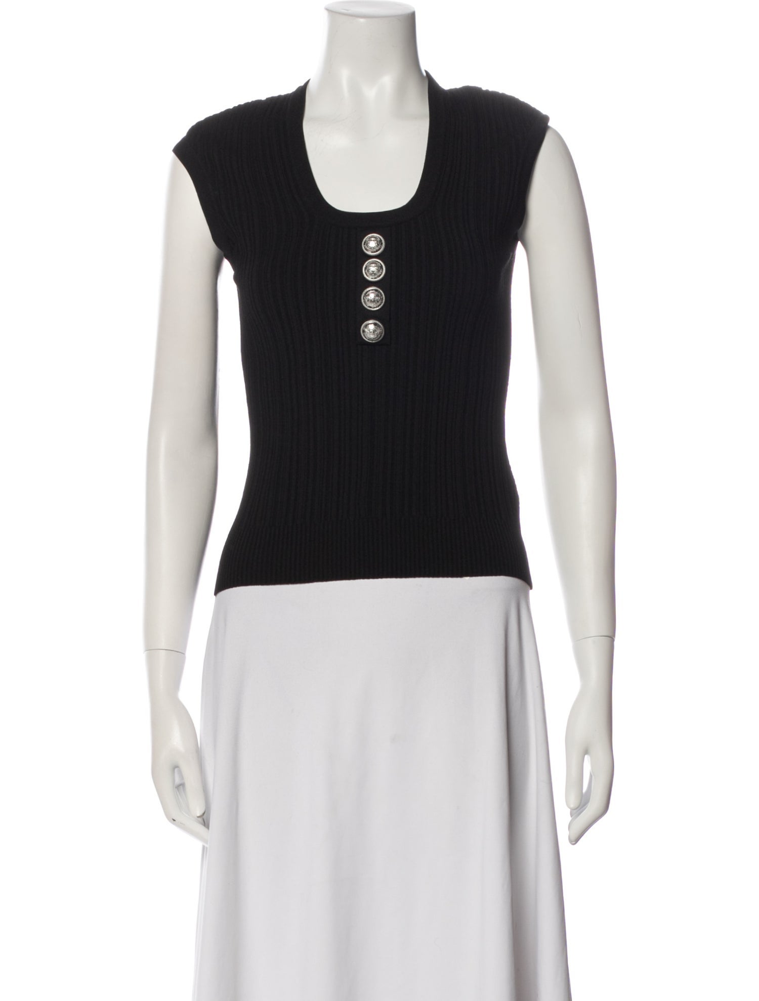 Balmain Scoop Neck Sleeveless Crop Top