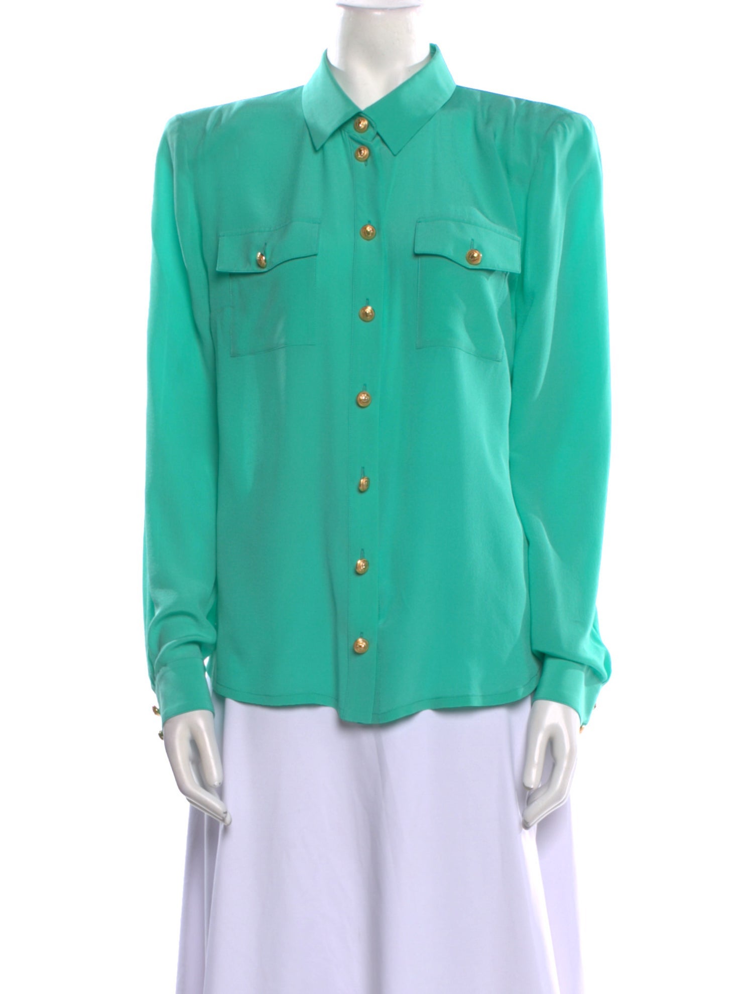 Balmain Silk Long Sleeve Button-Up Top