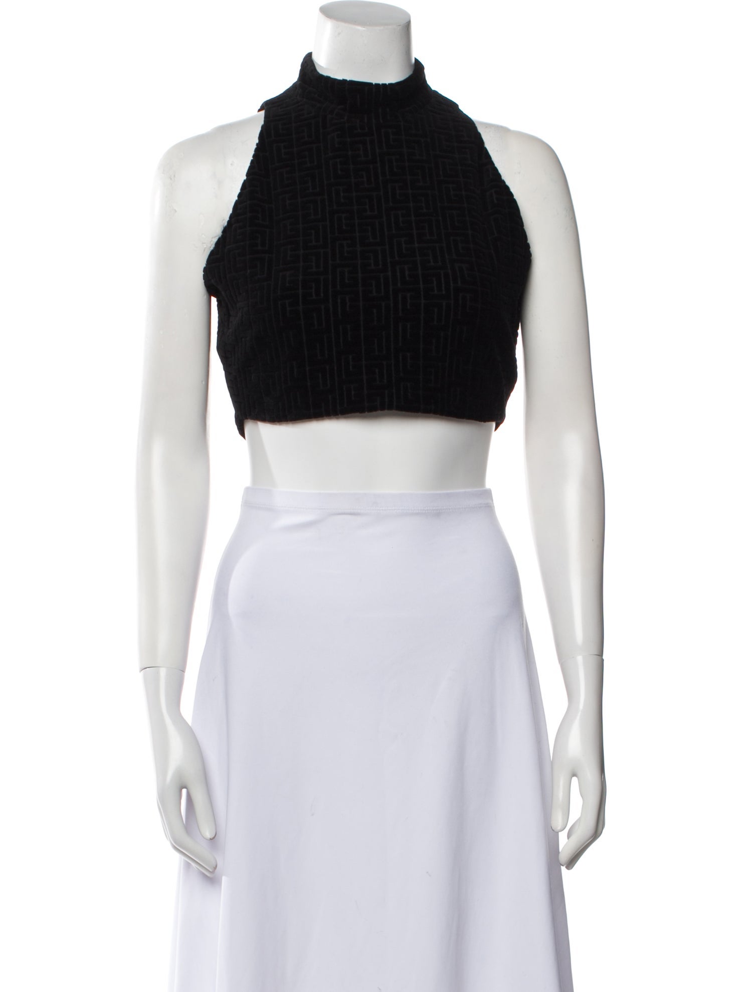 Balmain Mock Neck Sleeveless Crop Top