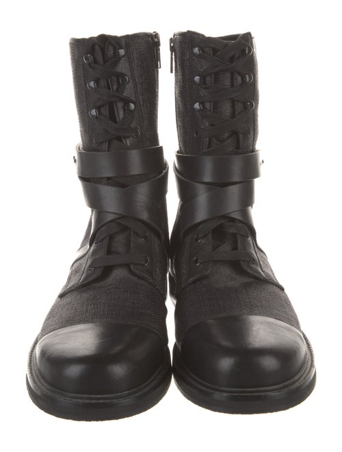 Balmain Raffia Leather Trim Embellishment Lace-Up Boots