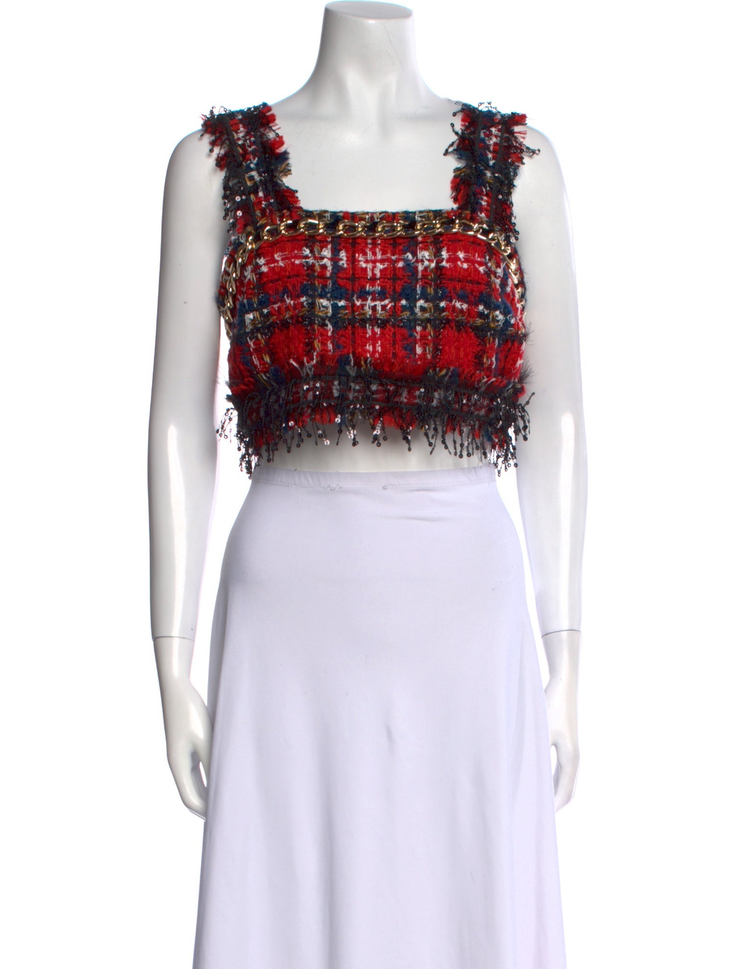 Balmain Tweed Plaid Print Crop Top