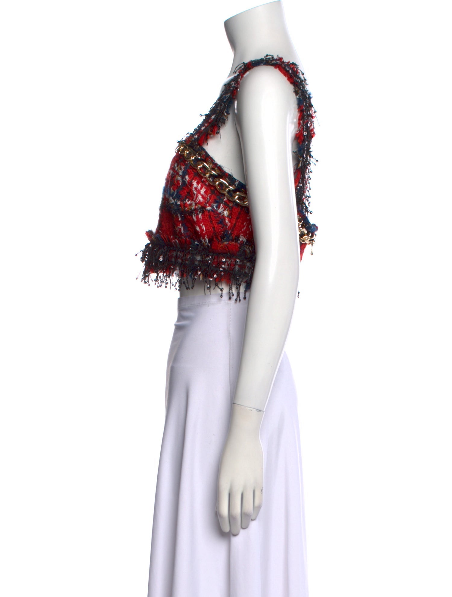 Balmain Tweed Plaid Print Crop Top