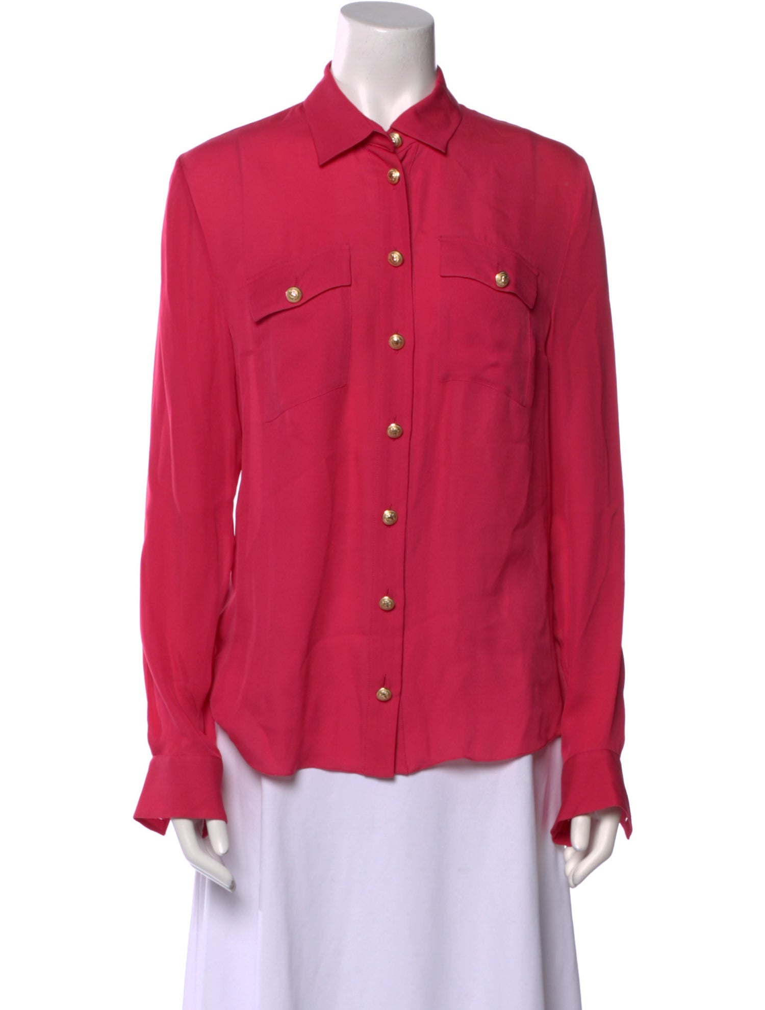 Balmain Silk Long Sleeve Button-Up Top