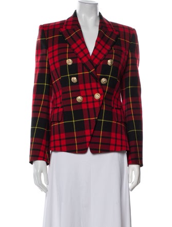 Balmain Wool Plaid Print Blazer