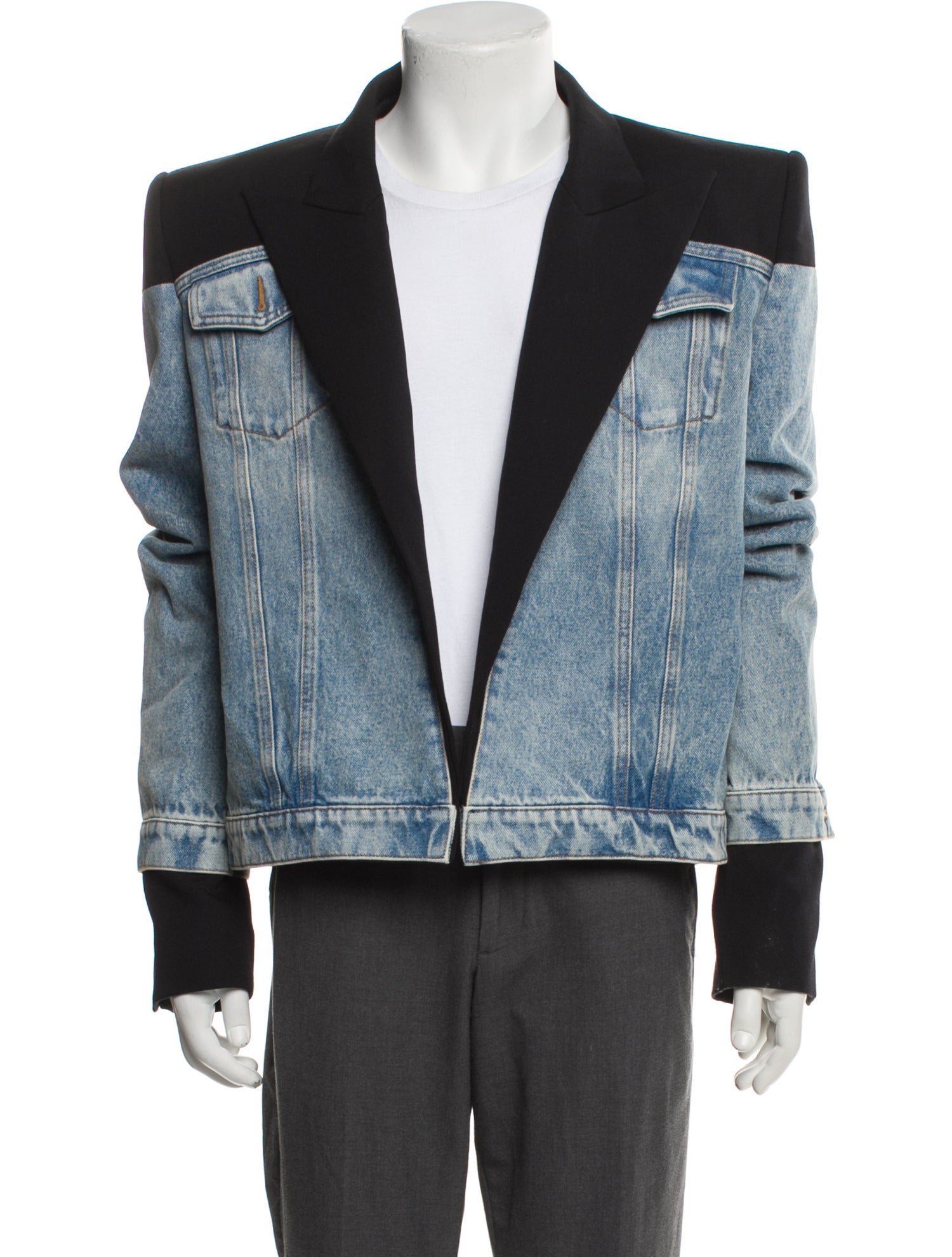 Balmain Virgin Wool Colorblock Pattern Denim Jacket