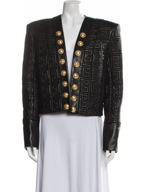Balmain Leather Tweed Pattern Blazer