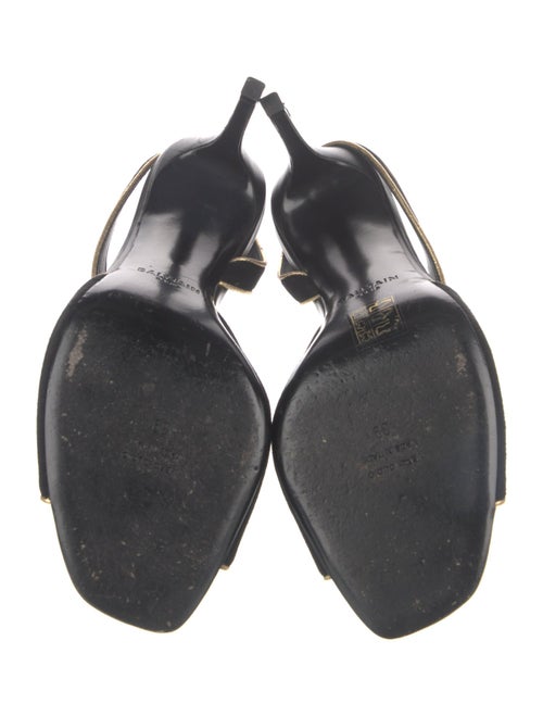 Balmain Suede Leather Trim Embellishment Slingback Sandals
