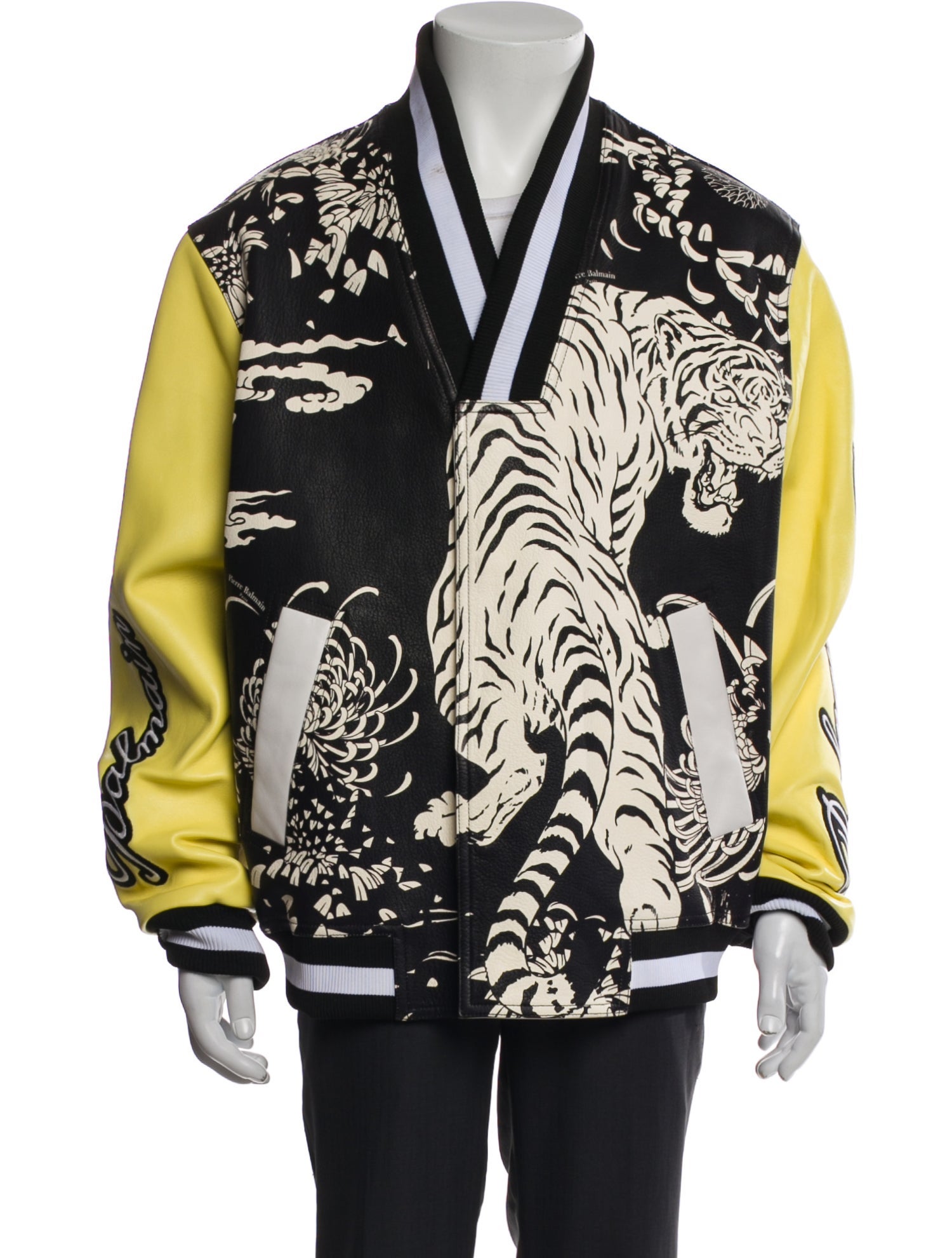 Balmain Goat Leather Printed Bomber Jacket
