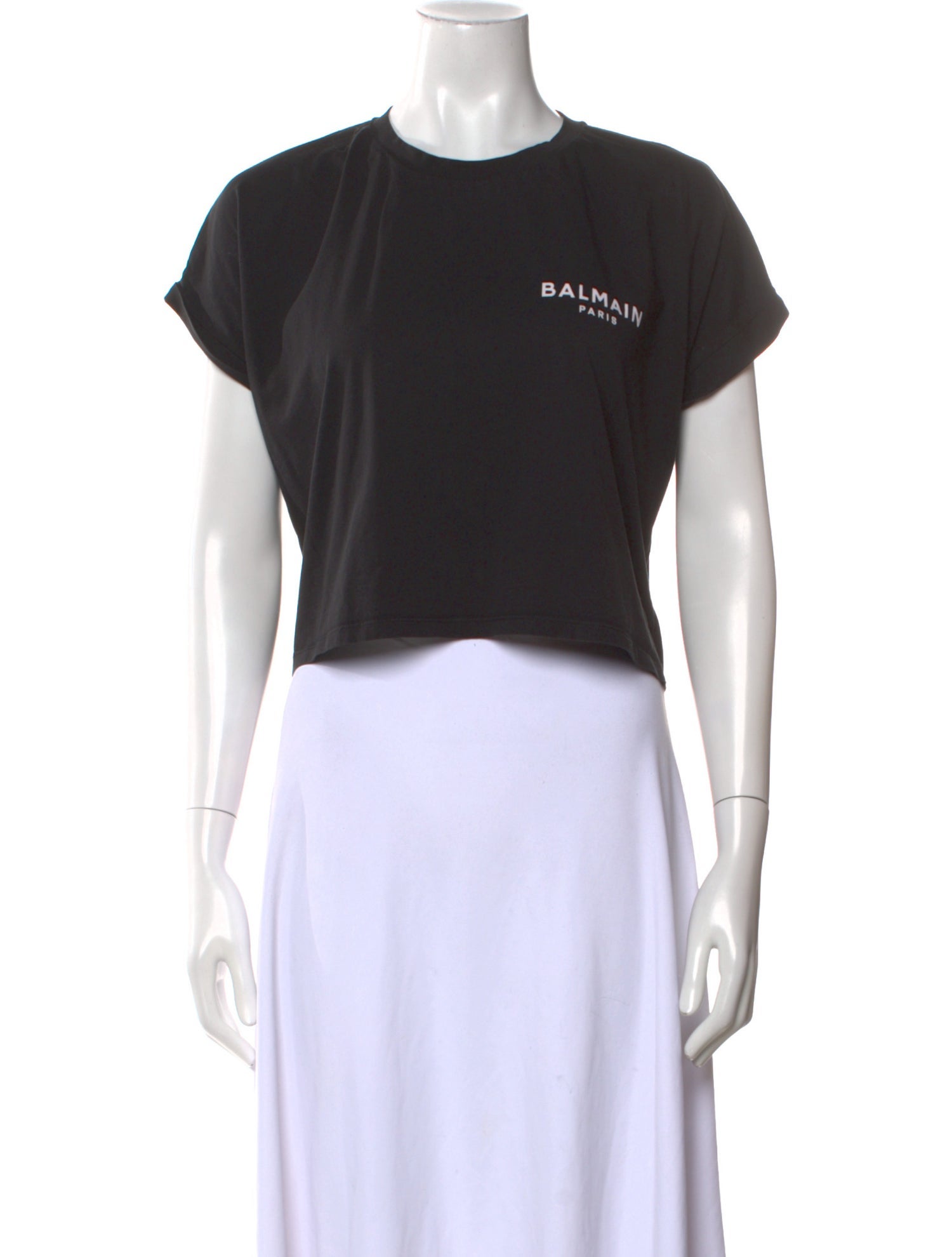 Balmain Graphic Print Crew Neck Crop Top