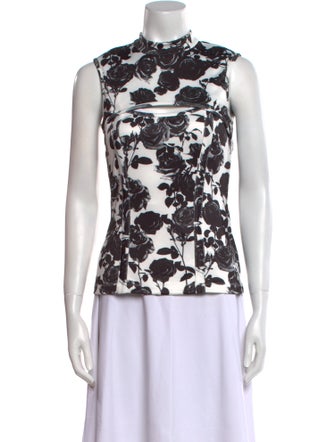 Balmain Floral Print Mock Neck Top