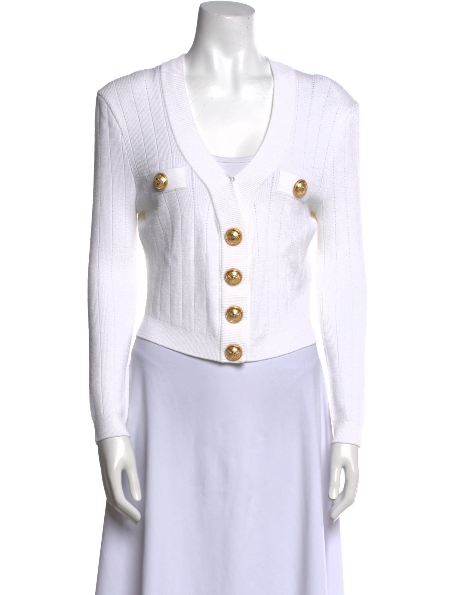 Balmain V-Neck Long Sleeve Crop Top