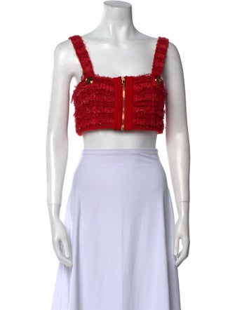 Balmain Square Neckline Sleeveless Crop Top