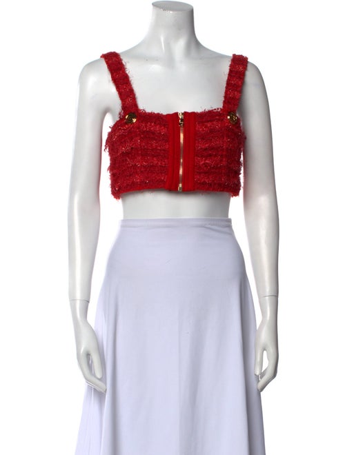 Balmain Square Neckline Sleeveless Crop Top