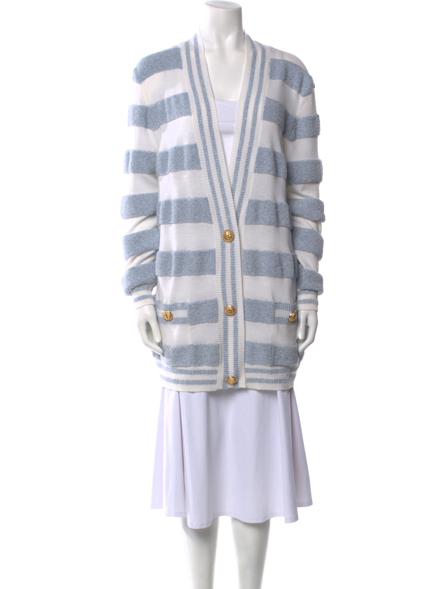 Balmain Striped V-Neck Sweater