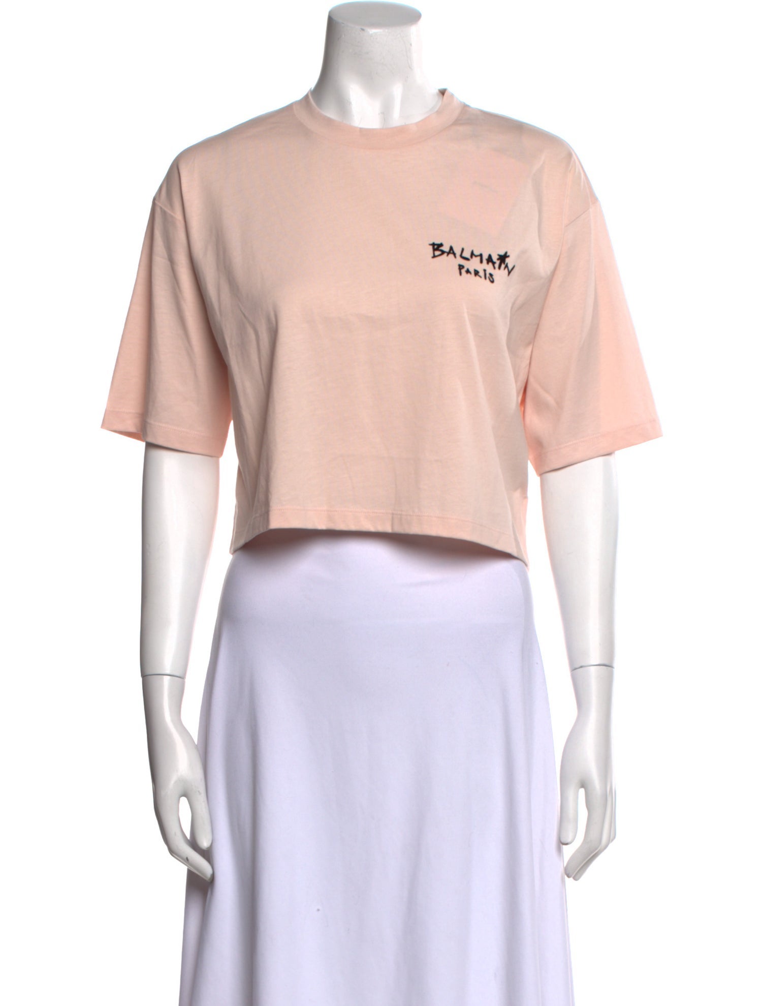 Balmain Graphic Print Crew Neck Crop Top