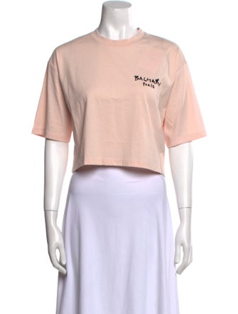 Balmain Graphic Print Crew Neck Crop Top