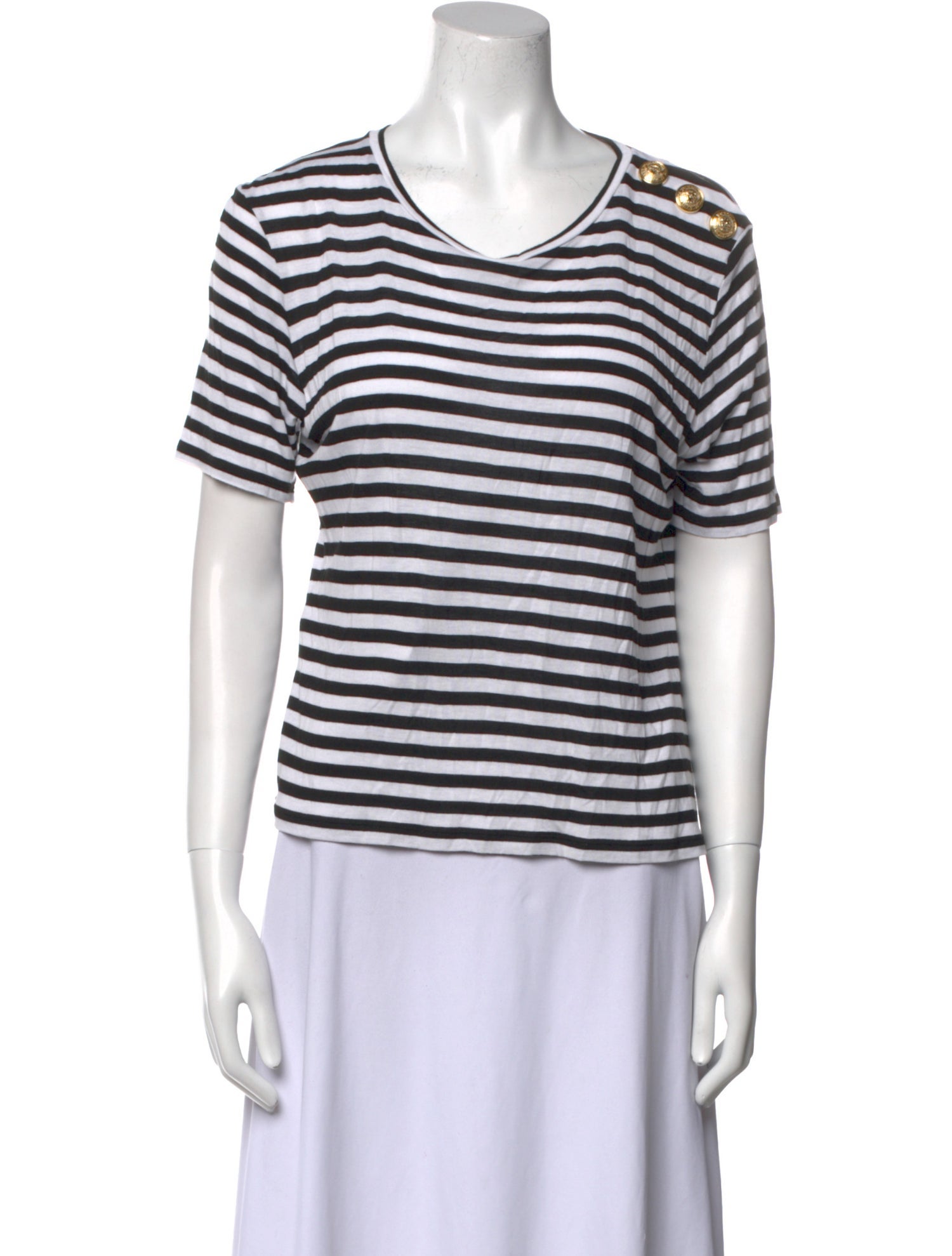 Balmain Striped Scoop Neck T-Shirt