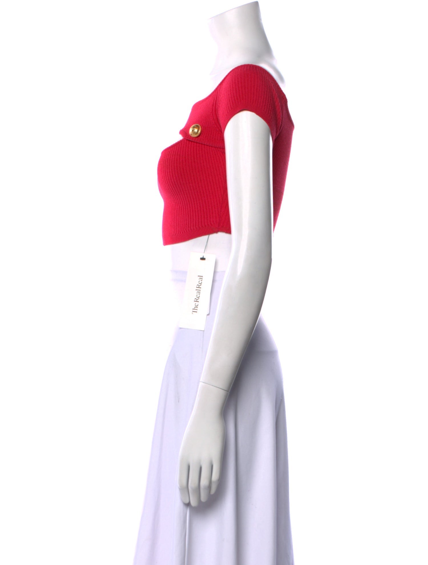 Balmain Bateau Neckline Short Sleeve Crop Top