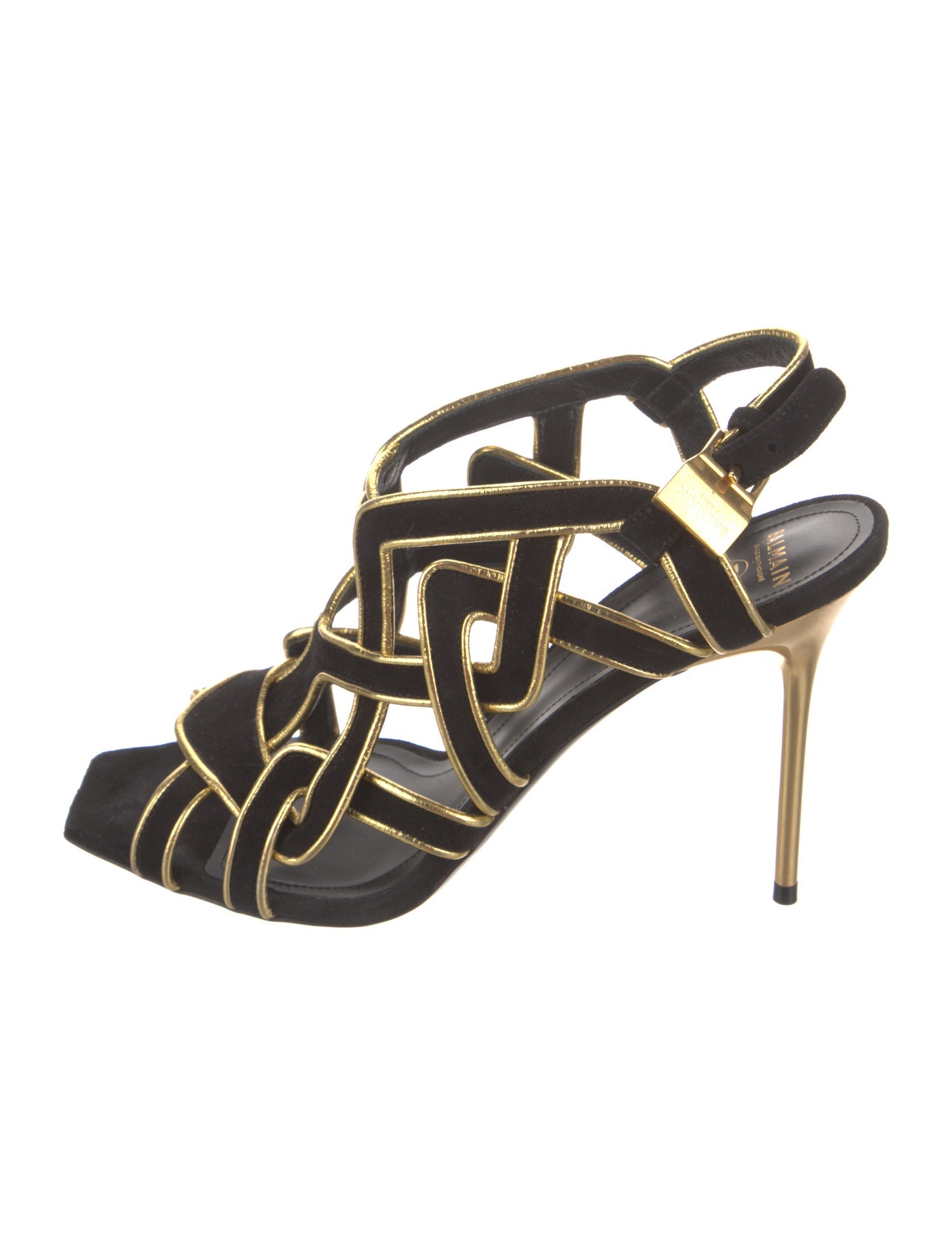 Balmain Suede Striped Slingback Sandals