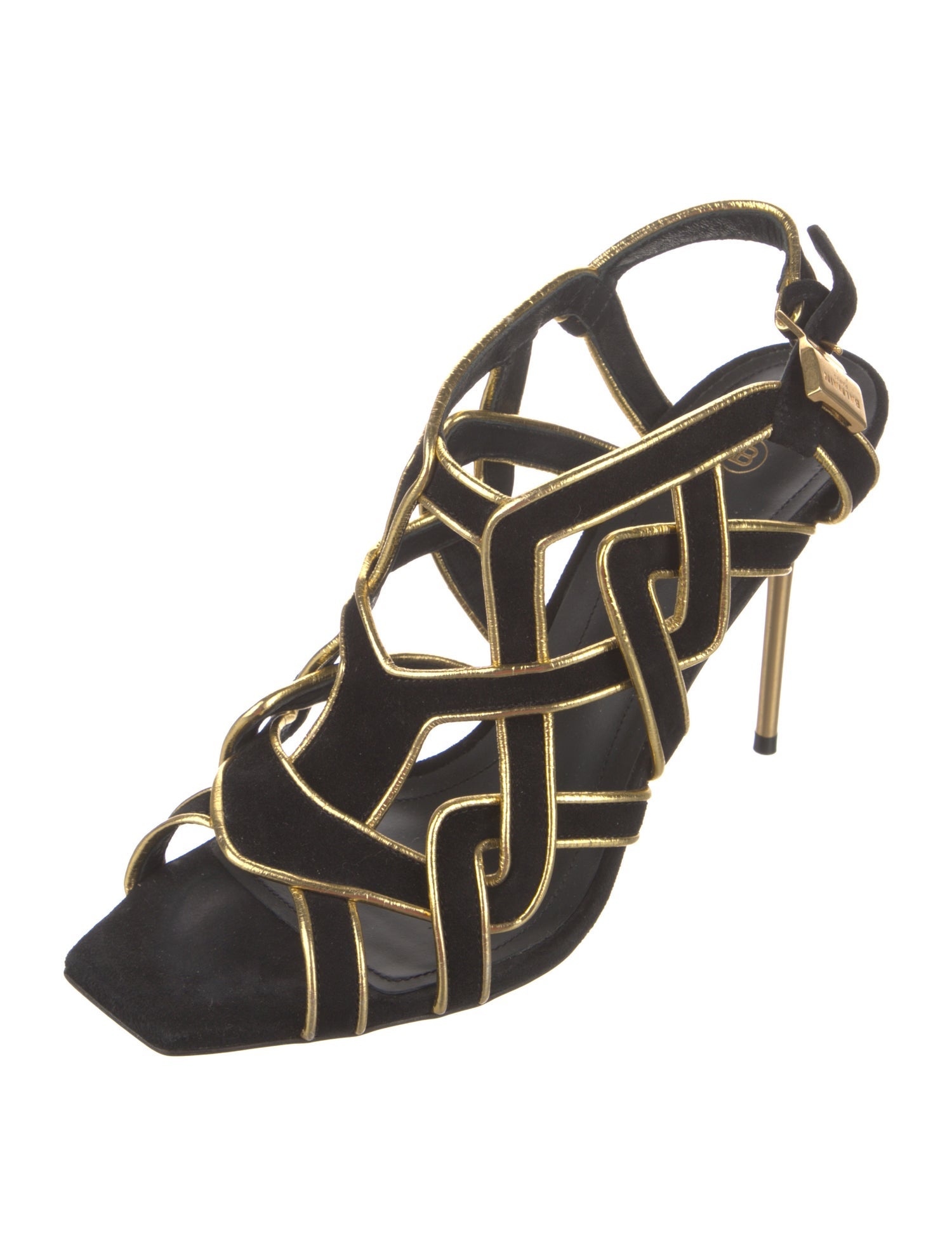 Balmain Suede Striped Slingback Sandals