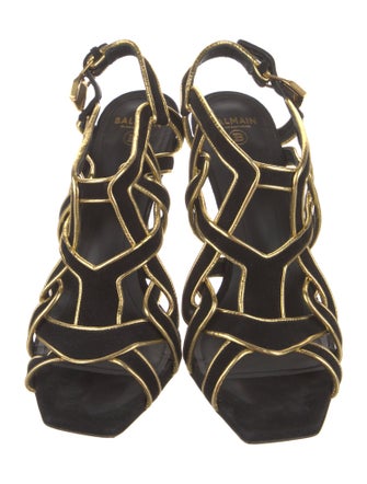 Balmain Suede Striped Slingback Sandals