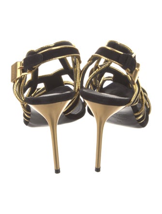 Balmain Suede Striped Slingback Sandals