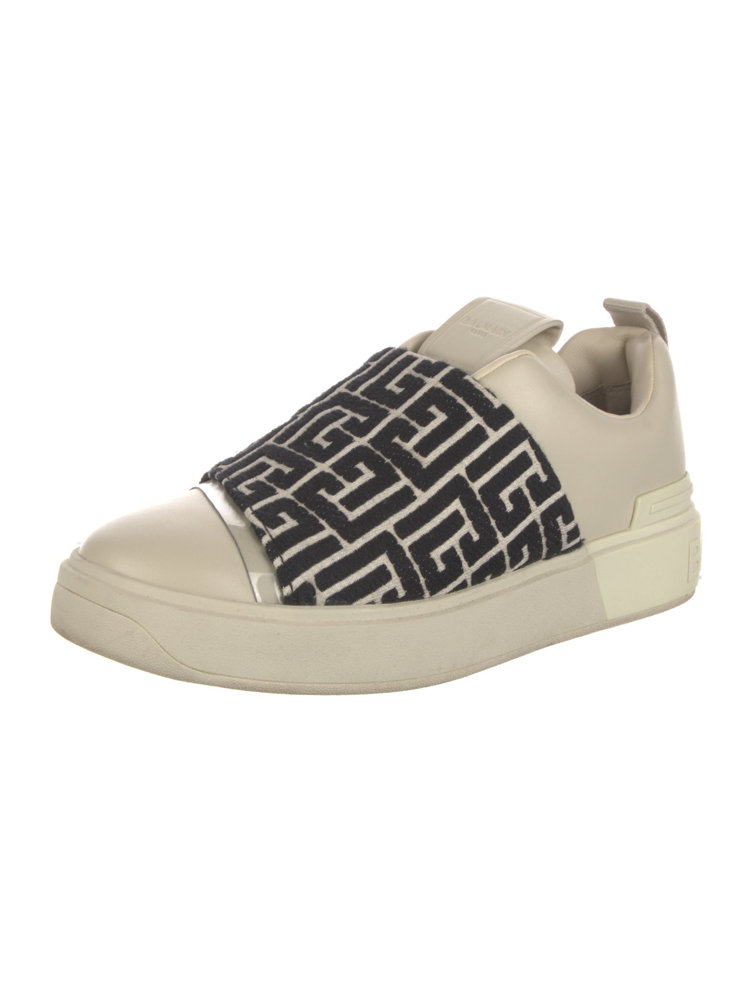 Balmain Leather Embroidered Accent Sneakers