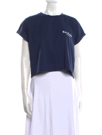 Balmain Graphic Print Crew Neck Crop Top