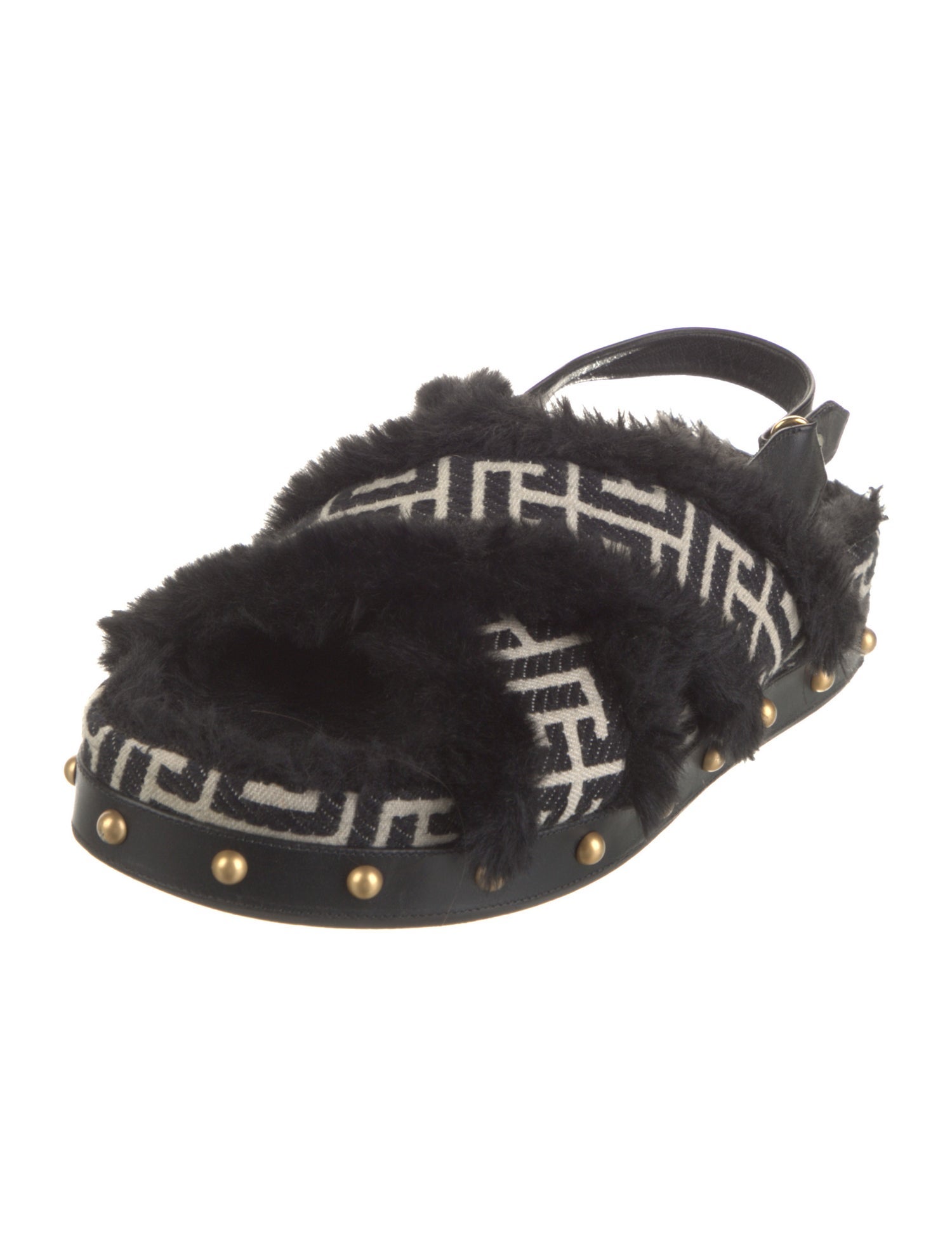 Balmain Zucca FF Logo Canvas Slingback Sandals