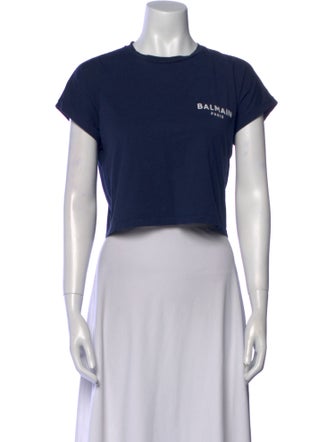 Balmain Graphic Print Crew Neck Crop Top