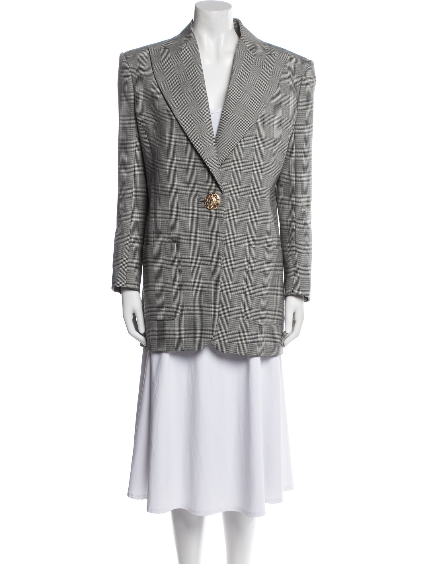 Balmain Virgin Wool Plaid Print Blazer