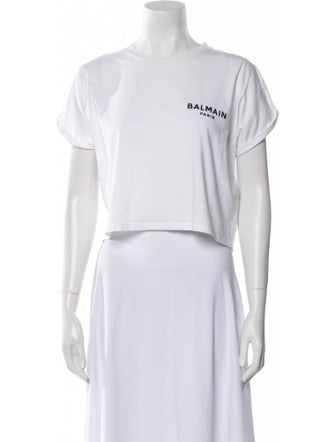 Balmain Graphic Print Crew Neck Crop Top