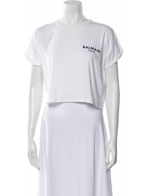 Balmain Graphic Print Crew Neck Crop Top