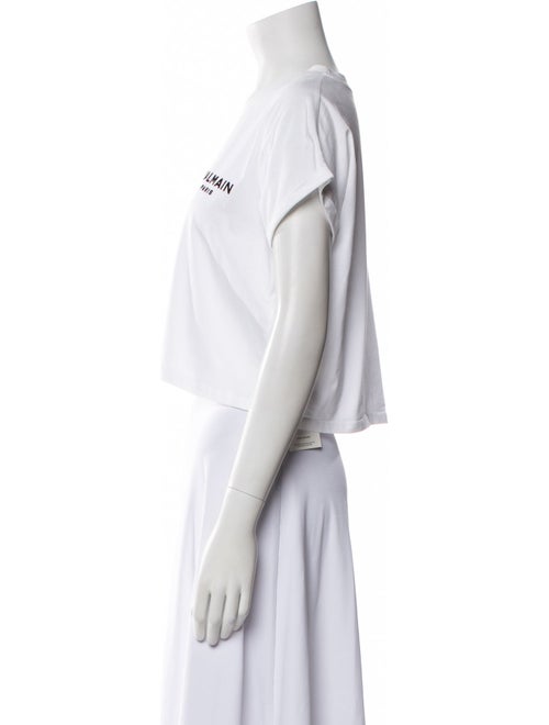 Balmain Graphic Print Crew Neck Crop Top