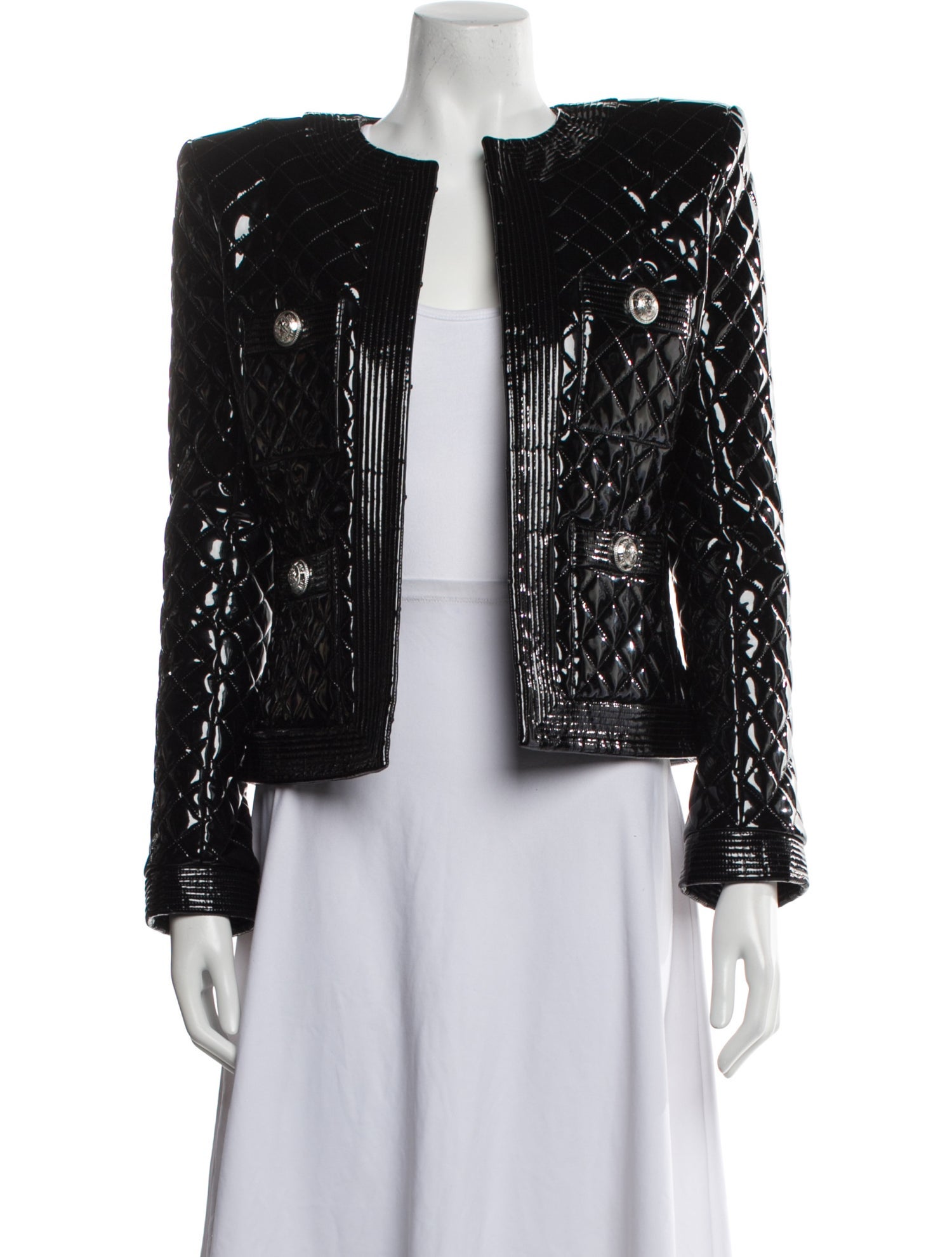 Balmain Patent Leather Tweed Pattern Evening Jacket