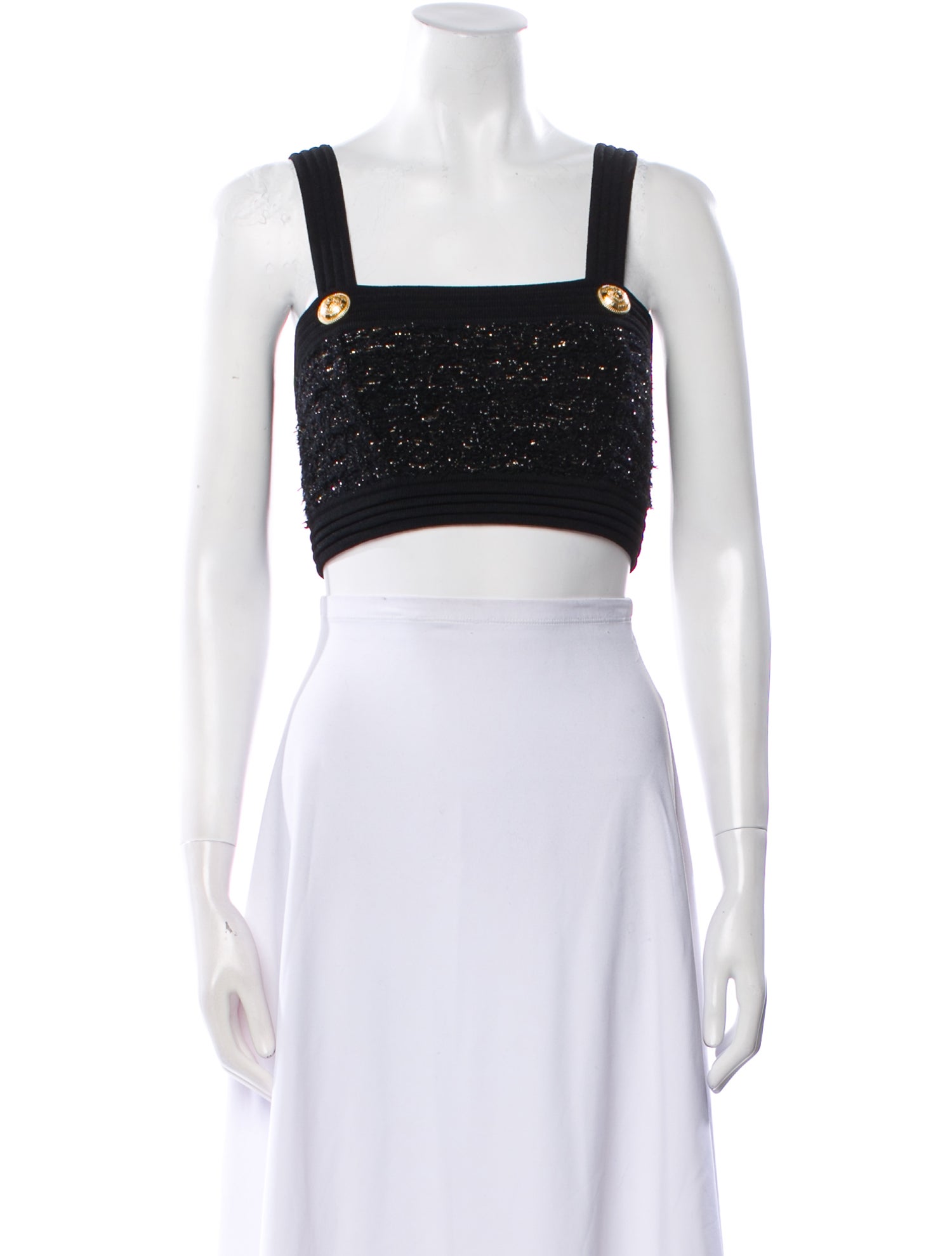 Balmain Square Neckline Sleeveless Crop Top
